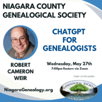 NCGS May 2026 Program: “ChatGPT for Genealogists” by Robert Cameron Weir