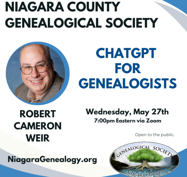 NCGS May 2026 Program: “ChatGPT for Genealogists” by Robert Cameron Weir